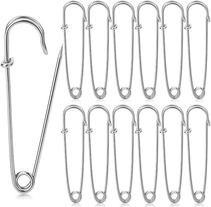 Safety Pins, 2.3 inches, 12 Pack, Silver, Safety Pin, Safety Pins Bulk, Heavy Duty Safety Pins for Thick Fabric